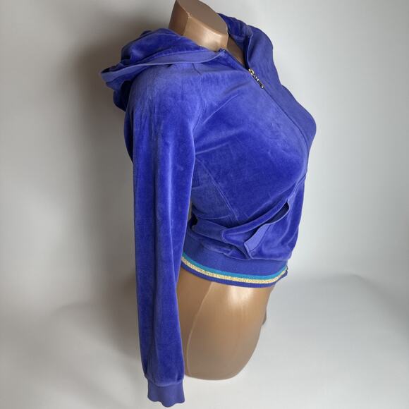 Juicy Couture VTG y2k Purple Velour Bling Hoodie Jacket Scottie Dogs RARE XS - Picture 3 of 8